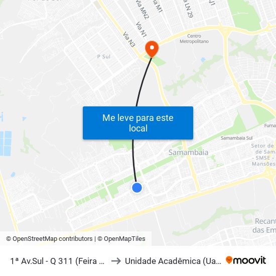 1ª Av.Sul - Q 311 (Feira Permanente) to Unidade Acadêmica (Uac) - Fce / Unb map