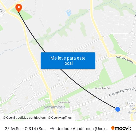 2ª Av.Sul - Q 314 (Superbom) to Unidade Acadêmica (Uac) - Fce / Unb map