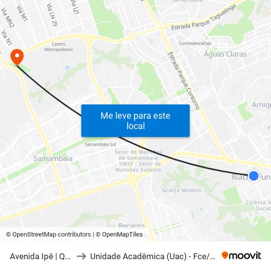 Avenida Ipê | Qn 5 to Unidade Acadêmica (Uac) - Fce / Unb map
