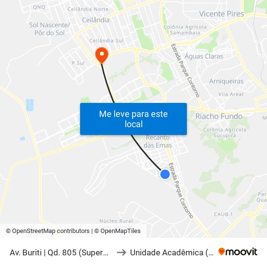 Av. Buriti | Qd. 805 (Superm. Euro) «Oposto» to Unidade Acadêmica (Uac) - Fce / Unb map