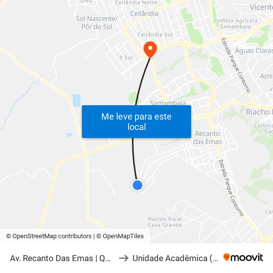 Av. Recanto Das Emas | Qd. 116, Conjunto 6 to Unidade Acadêmica (Uac) - Fce / Unb map