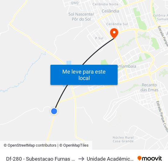 Df-280 - Subestacao Furnas (Sentido Santo Antonio) to Unidade Acadêmica (Uac) - Fce / Unb map