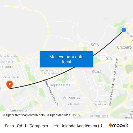 Saan - Qd. 1 | Complexo Fora Do Eixo to Unidade Acadêmica (Uac) - Fce / Unb map