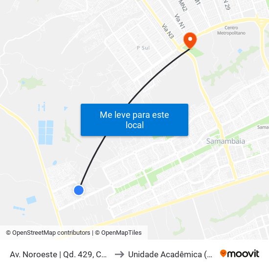 Av. Noroeste | Qd. 429, Conj. 10 (Cef 427) to Unidade Acadêmica (Uac) - Fce / Unb map