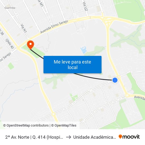 2ª Av. Norte | Q. 414 (Hospital Regional / EC 614) to Unidade Acadêmica (Uac) - Fce / Unb map