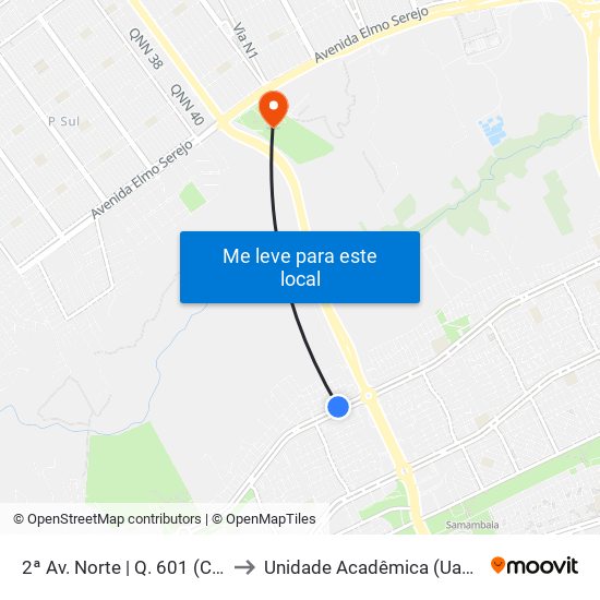 2ª Av. Norte | Q. 601 (Colégio Cci) to Unidade Acadêmica (Uac) - Fce / Unb map