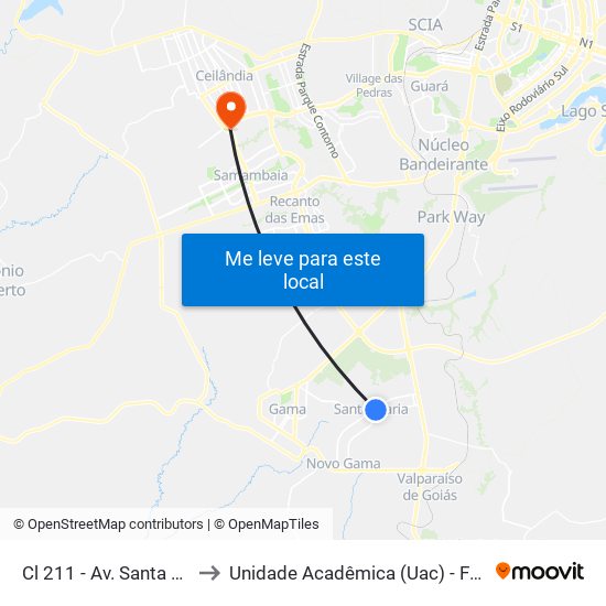 Cl 211 - Av. Santa Maria to Unidade Acadêmica (Uac) - Fce / Unb map