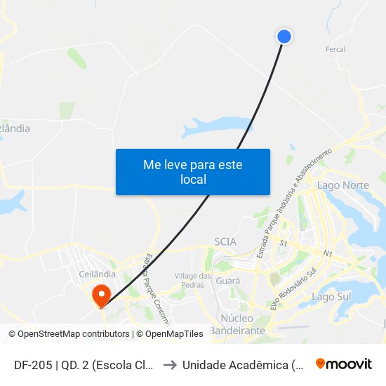 DF-205 | QD. 2 (Escola Classe Boa Vista) to Unidade Acadêmica (Uac) - Fce / Unb map