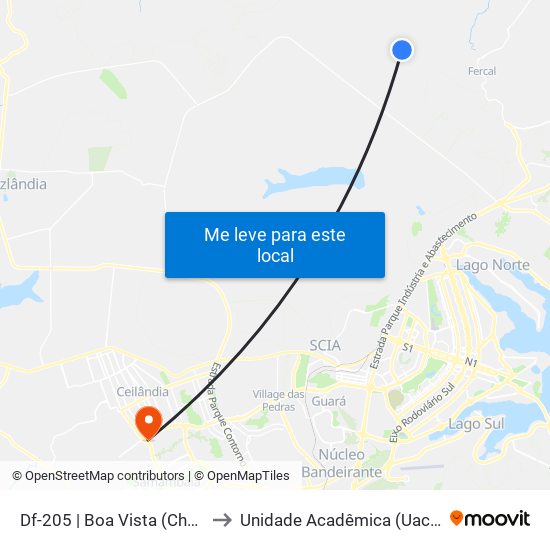 Df-205 | Boa Vista (Chácara 449) to Unidade Acadêmica (Uac) - Fce / Unb map