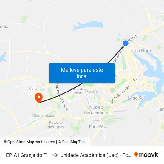 EPIA | Granja do Torto to Unidade Acadêmica (Uac) - Fce / Unb map