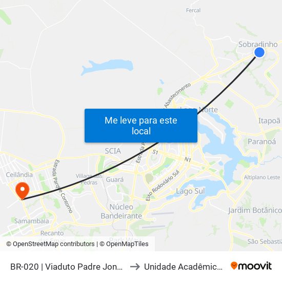 BR-020 | Viaduto Padre Jonas (Dia a Dia / Comper) to Unidade Acadêmica (Uac) - Fce / Unb map
