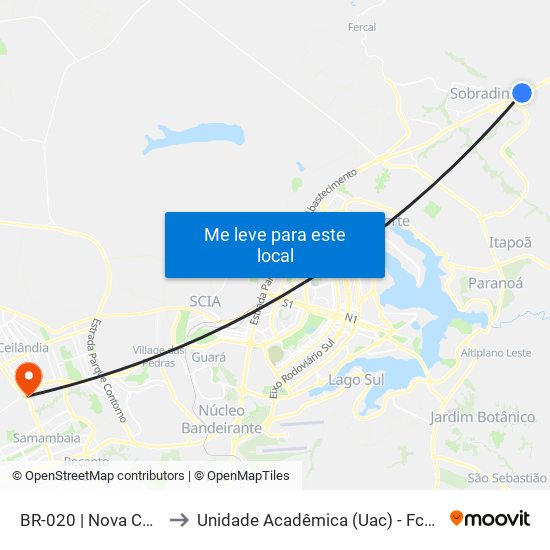 BR-020 | Nova Colina to Unidade Acadêmica (Uac) - Fce / Unb map