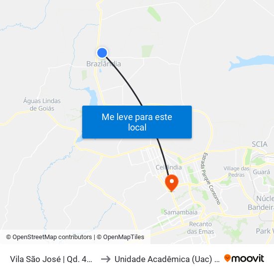 Vila São José | Qd. 46, Conj. G to Unidade Acadêmica (Uac) - Fce / Unb map