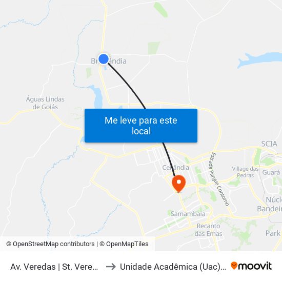 Av. Veredas | St. Veredas, Qd. 2 to Unidade Acadêmica (Uac) - Fce / Unb map