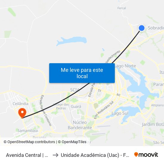 Avenida Central | Ar 10 to Unidade Acadêmica (Uac) - Fce / Unb map