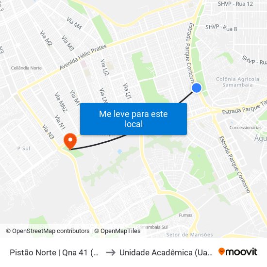Pistão Norte | Qna 41 (Praça Do Di) to Unidade Acadêmica (Uac) - Fce / Unb map