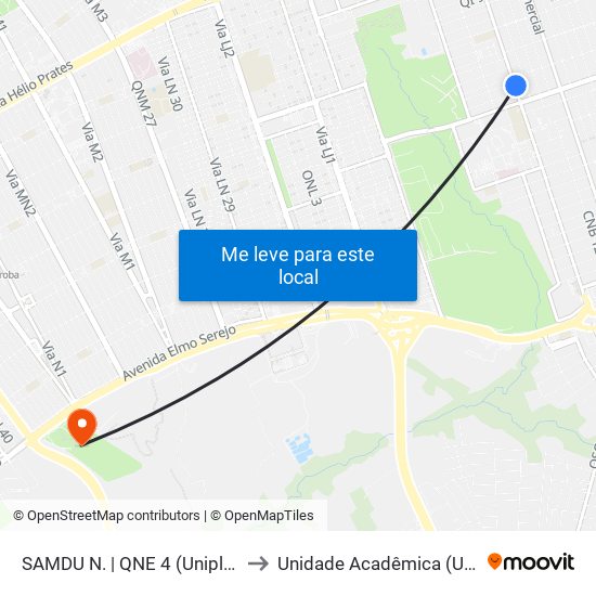 Samdu Norte | Qne 4 (Uniplan / Vivendas) to Unidade Acadêmica (Uac) - Fce / Unb map