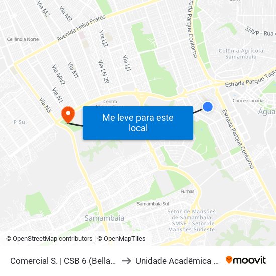 Comercial S. | CSB 6 (Bellavia Supermercado) to Unidade Acadêmica (Uac) - Fce / Unb map