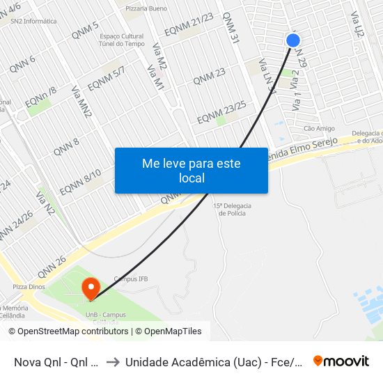 Nova Qnl - Qnl 18 to Unidade Acadêmica (Uac) - Fce / Unb map