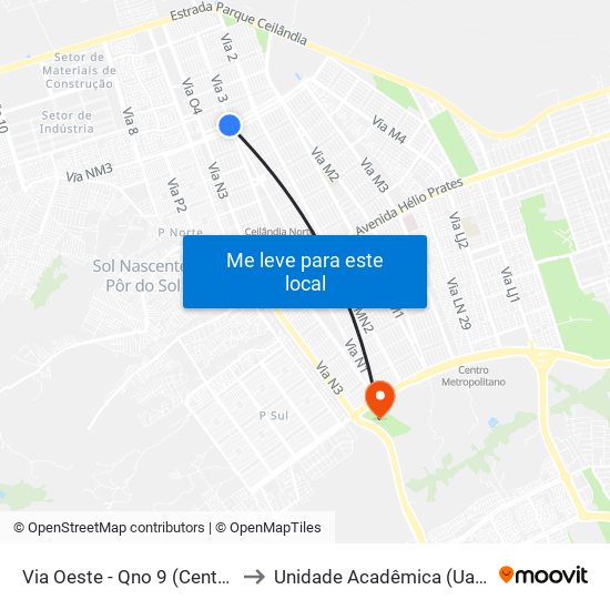 Via Oeste - Qno 9 (Centro Olímpico) to Unidade Acadêmica (Uac) - Fce / Unb map