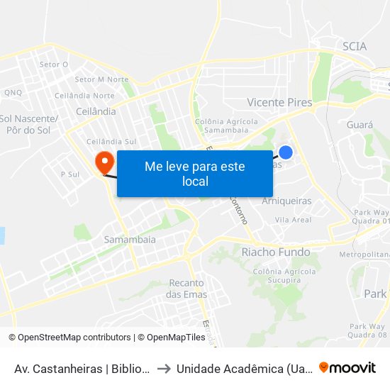 Av. Castanheiras | Biblioteca Pública to Unidade Acadêmica (Uac) - Fce / Unb map