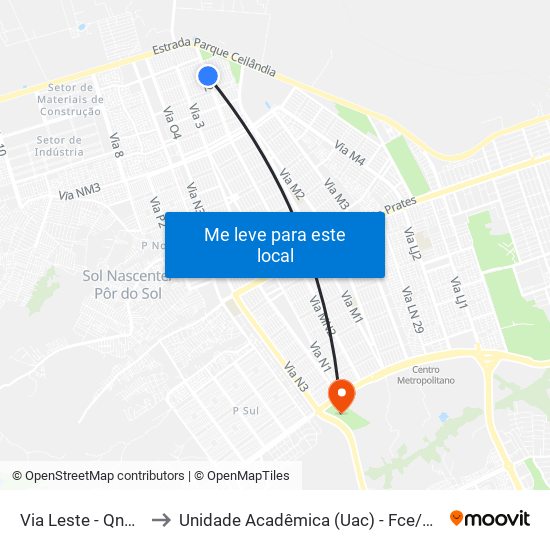Via Leste - Qno 6 to Unidade Acadêmica (Uac) - Fce / Unb map
