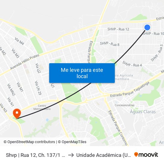 Shvp | Rua 12, Ch. 137/1 (Auto Car Vip) to Unidade Acadêmica (Uac) - Fce / Unb map
