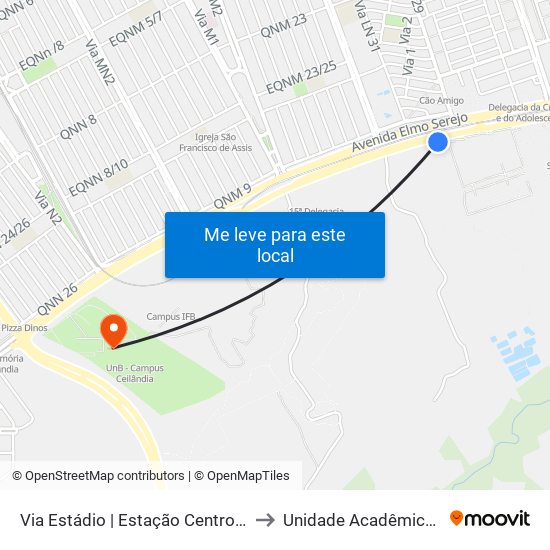 Via Estádio | Estação Centro Metropolitano / Detran to Unidade Acadêmica (Uac) - Fce / Unb map