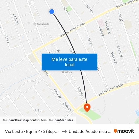 Via Leste - Eqnm 4/6 (Superm. Espírito Santo) to Unidade Acadêmica (Uac) - Fce / Unb map