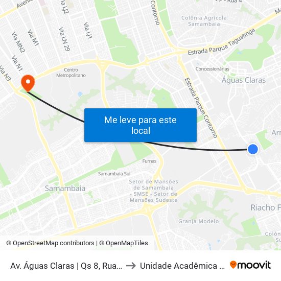 Av. Águas Claras | Qs 8, Rua 210 (Drogaria Phd) to Unidade Acadêmica (Uac) - Fce / Unb map