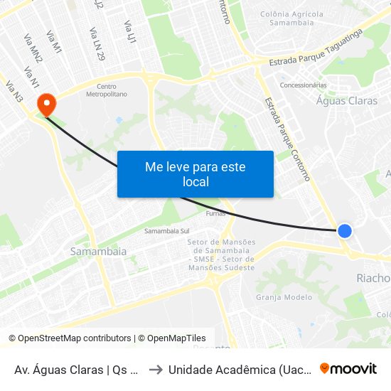 Av. Águas Claras | Qs 7, Rua 800 to Unidade Acadêmica (Uac) - Fce / Unb map