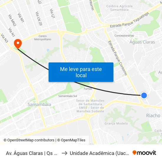 Av. Águas Claras | Qs 9, Rua 120 to Unidade Acadêmica (Uac) - Fce / Unb map