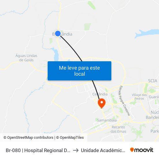 Br-080 | Hospital Regional De Brazlândia «Oposto» to Unidade Acadêmica (Uac) - Fce / Unb map