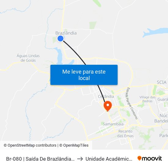 Br-080 | Saída De Brazlândia (Madereira São José) to Unidade Acadêmica (Uac) - Fce / Unb map