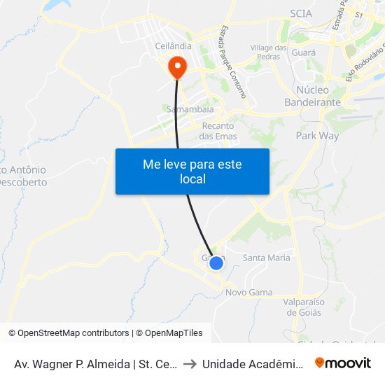 Av. Wagner P. Almeida | St. Central, Qd. 55 (Mcdonald'S) to Unidade Acadêmica (Uac) - Fce / Unb map