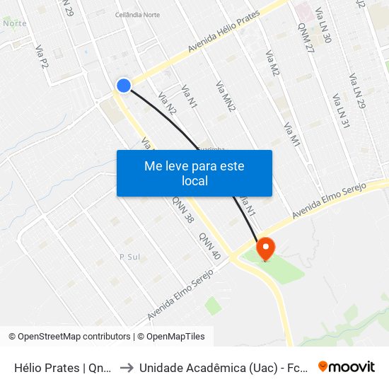 Hélio Prates | Qnn 17 to Unidade Acadêmica (Uac) - Fce / Unb map