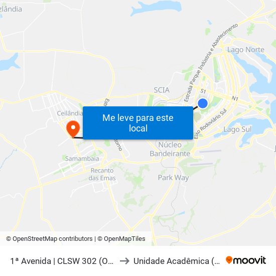 1ª Avenida | CLSW 302 (OBA / Pizza César) to Unidade Acadêmica (Uac) - Fce / Unb map