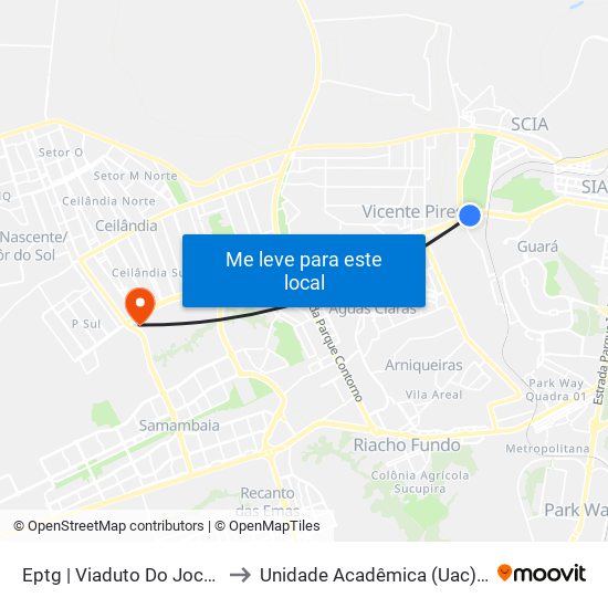 Eptg | Viaduto Do Jockey Clube to Unidade Acadêmica (Uac) - Fce / Unb map