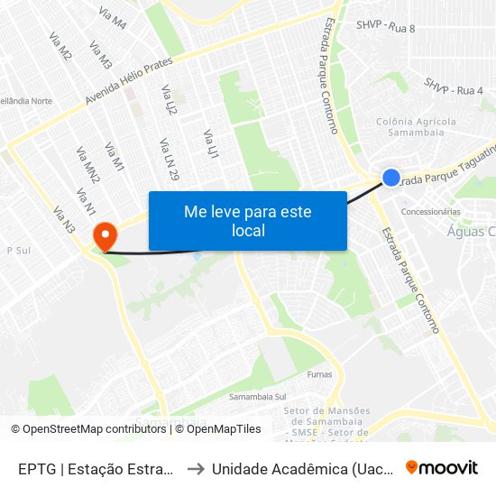 EPTG | Estação Estrada Parque to Unidade Acadêmica (Uac) - Fce / Unb map