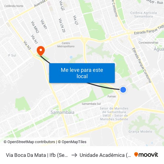 Via Boca Da Mata | Ifb (Sentido Taguatinga) to Unidade Acadêmica (Uac) - Fce / Unb map