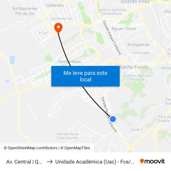 Av. Central | Qs 6 to Unidade Acadêmica (Uac) - Fce / Unb map