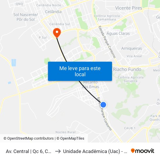 Av. Central | Qc 6, Conj. 11 to Unidade Acadêmica (Uac) - Fce / Unb map