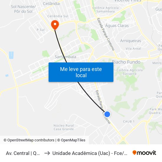 Av. Central | Qs 7 to Unidade Acadêmica (Uac) - Fce / Unb map