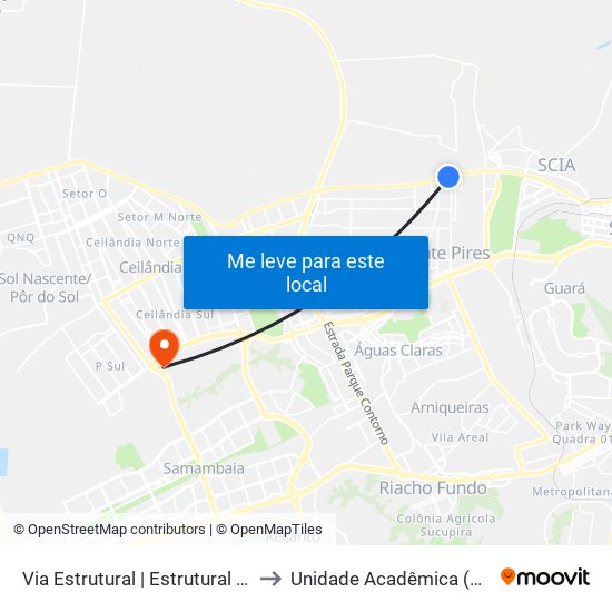 Via Estrutural | Estrutural Vidros (Rua 03) to Unidade Acadêmica (Uac) - Fce / Unb map
