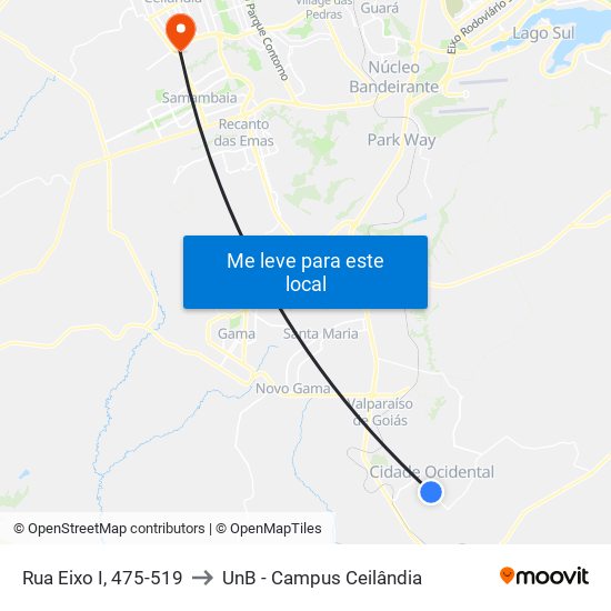 Rua Eixo I, 475-519 to UnB - Campus Ceilândia map