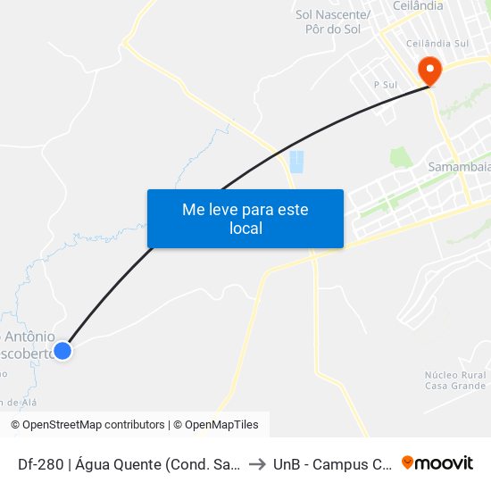 Df-280 | Água Quente (Cond. Salomão Elias) to UnB - Campus Ceilândia map