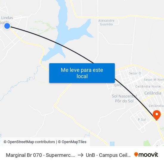 Marginal Br 070 - Supermerc. Tatico to UnB - Campus Ceilândia map