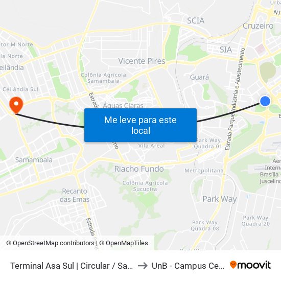 Terminal Asa Sul | Zebrinha / Samambaia to UnB - Campus Ceilândia map