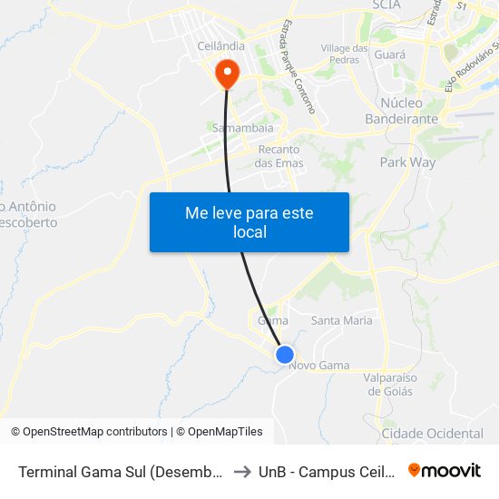 Terminal Gama Sul (Desembarque) to UnB - Campus Ceilândia map