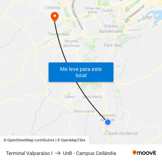Terminal Valparaíso I to UnB - Campus Ceilândia map